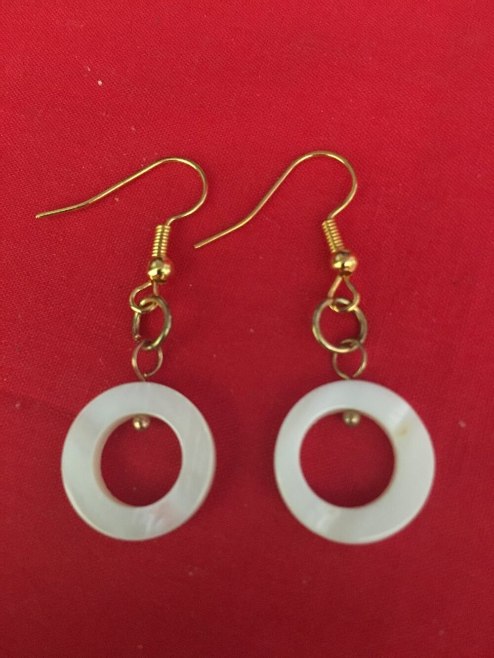 White Shell Donut Dangle Earrings Gold Hook Boho Chic– Hypoallergenic Hooks